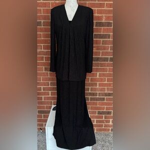 Alex Evenings Black Shimmering Long Sleeveless Dress with Open Matching Jacket